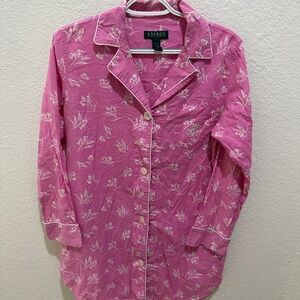 Ralph Lauren Pink Floral Cotton Sleep Dress Pajamas medium
